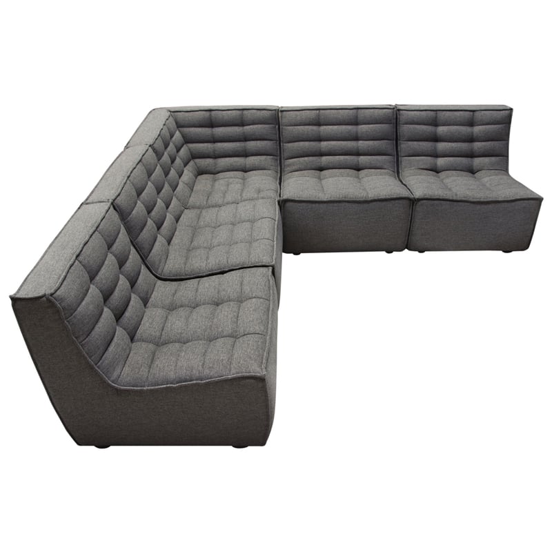 Pemberly Row 5Pc L-Shape Modular Sectional Sofa w/ Grid Tufting - Gray Polyester