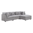 Pemberly Row 4 Pc Modular Sectional Sofa Set with Ottoman and 6 Pillows in Gray