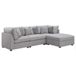 Pemberly Row 4 Pc Modular Sectional Sofa Set with Ottoman and 6 Pillows in Gray