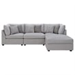 Pemberly Row 4 Pc Modular Sectional Sofa Set with Ottoman and 6 Pillows in Gray