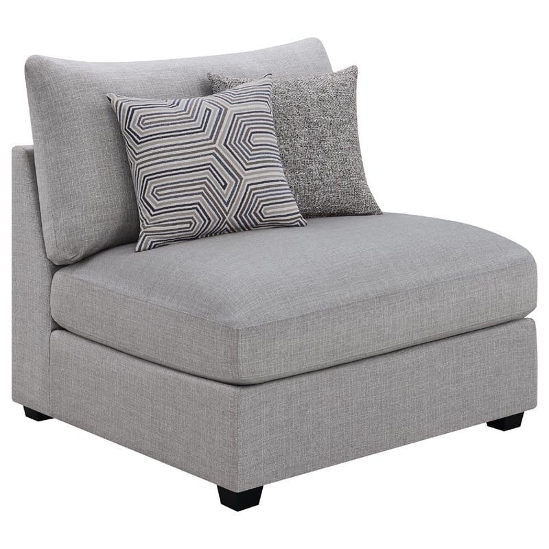 Pemberly Row 4 Pc Modular Sectional Sofa Set with Ottoman and 6 Pillows in Gray
