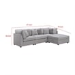 Pemberly Row 4 Pc Modular Sectional Sofa Set with Ottoman and 6 Pillows in Gray