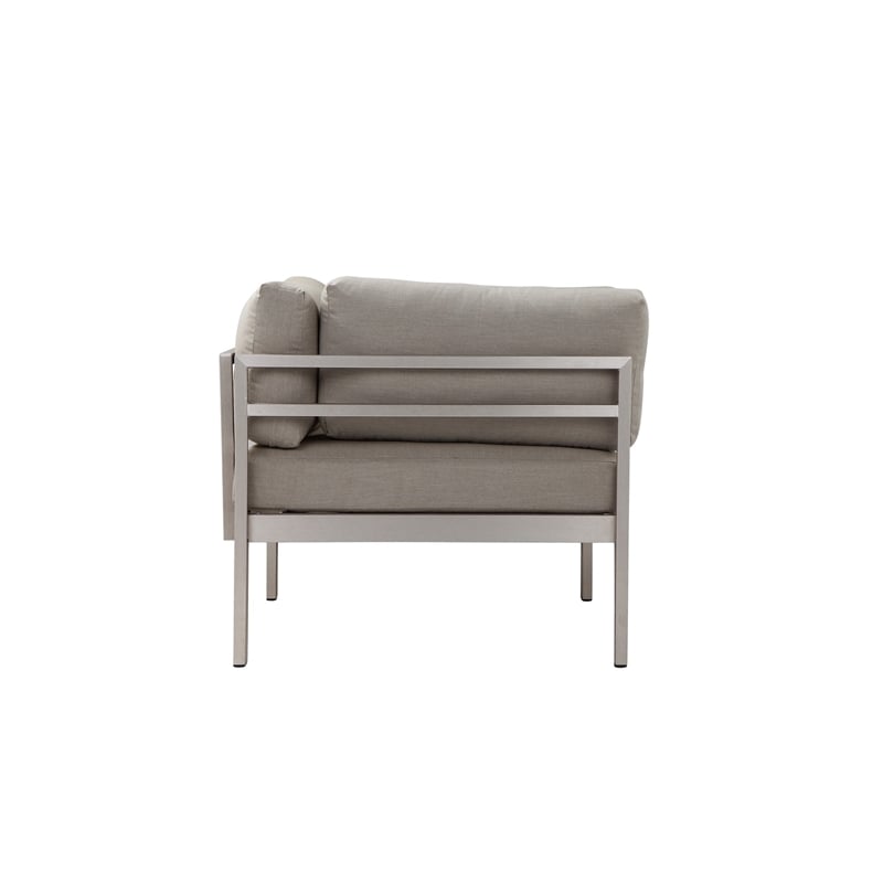 Pemberly Row 3 Pc Outdoor Sectional Metal Sofa Set with Table in Gray and Silver