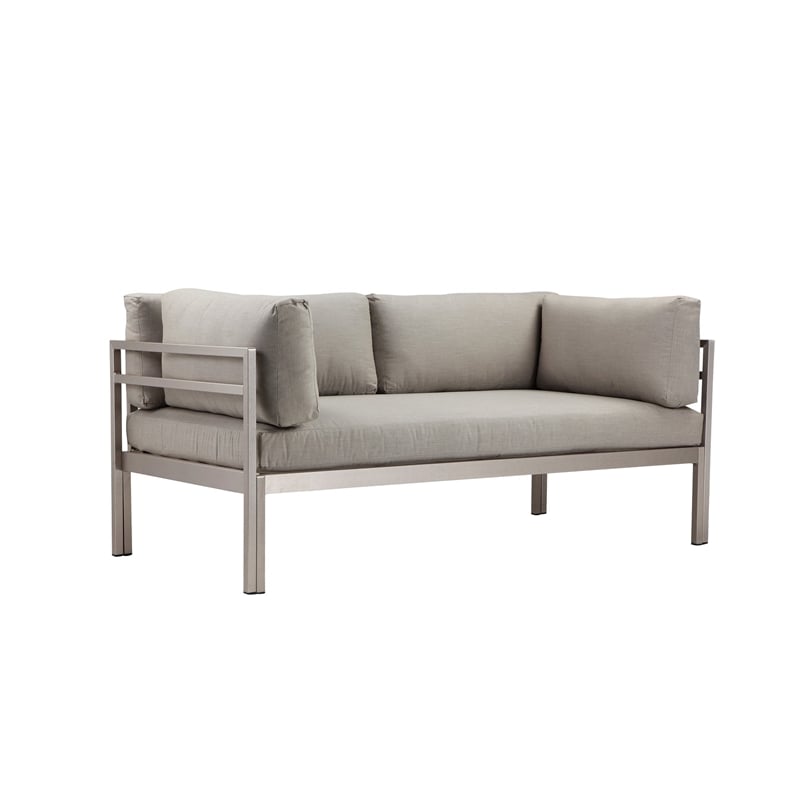 Pemberly Row 3 Pc Outdoor Sectional Metal Sofa Set with Table in Gray and Silver