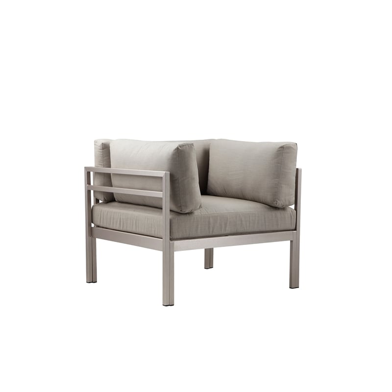 Pemberly Row 3 Pc Outdoor Sectional Metal Sofa Set with Table in Gray and Silver