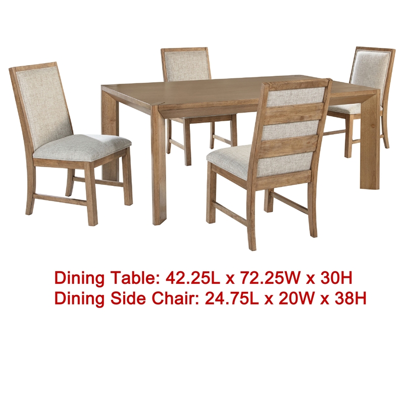 Pemberly Row 5 Pc Dining Table Set with 4 Chairs in Natural Brown & Oatmeal Gray