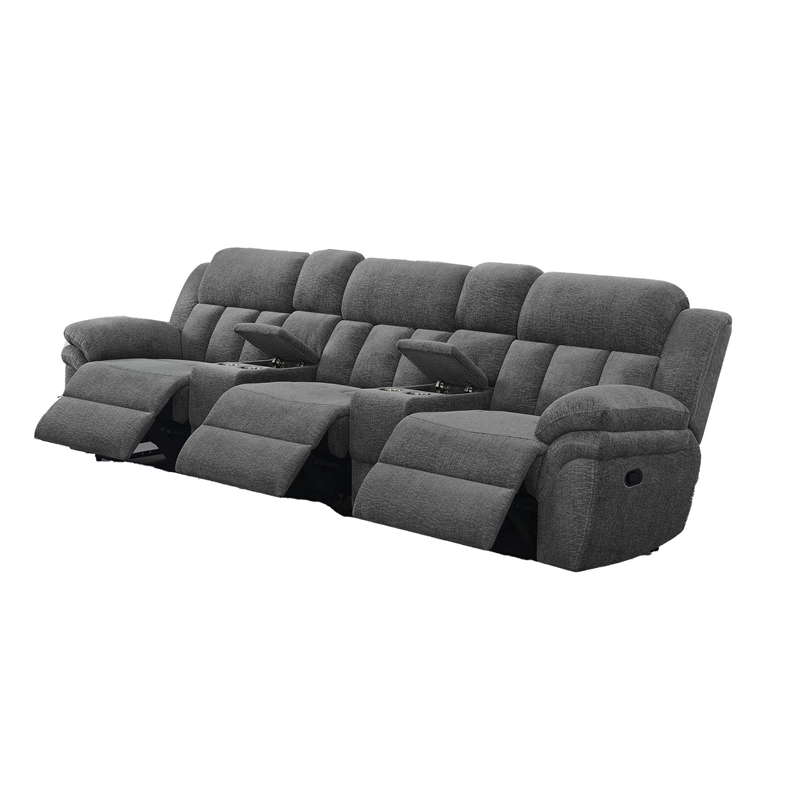 Pemberly Row Manual Recliner Sofa with 2 Consoles in Charcoal Gray