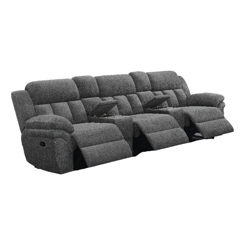 Pemberly Row Manual Recliner Sofa with 2 Consoles in Charcoal Gray