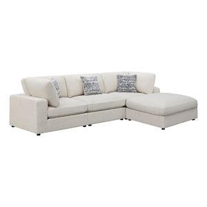 Pemberly Row 4 Piece Modular Sectional Sofa with Ottoman and 3 Pillows in Beige