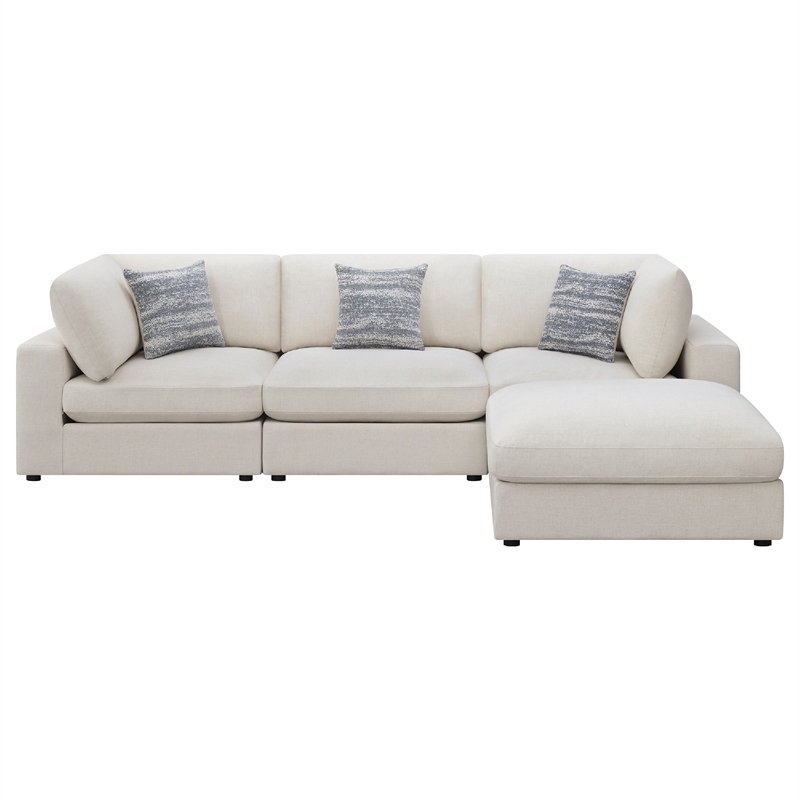 Pemberly Row 4 Piece Modular Sectional Sofa with Ottoman and 3 Pillows in Beige