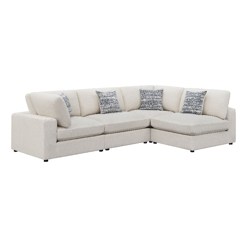 Pemberly Row 4 Pc Modular Sectional Sofa with 4 Jacquard Accent Pillows in Beige