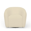 Pemberly Row Barrel Back Swivel Chair in Ivory Upholstery with Acacia Wood
