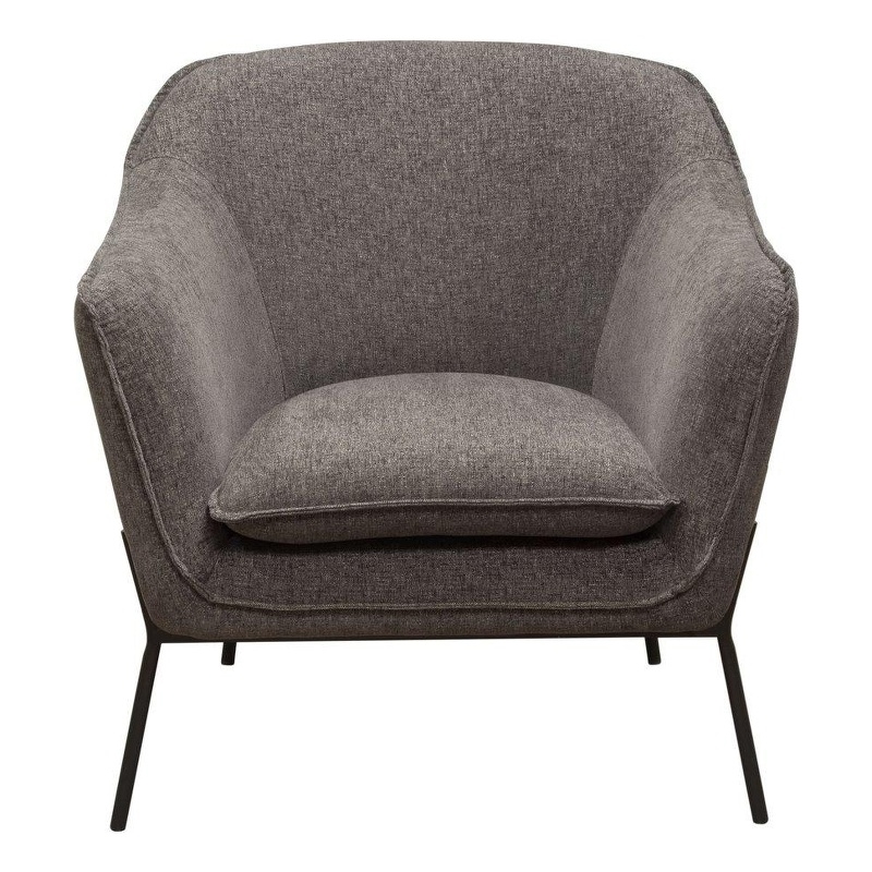 Pemberly Row Mid Century Accent Chair with Splayed Metal Legs in Gray Polyester