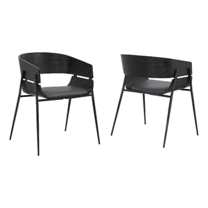 Pemberly Row 18.5&quot Round Back Faux Leather Dining Chair Set of 2 in Black