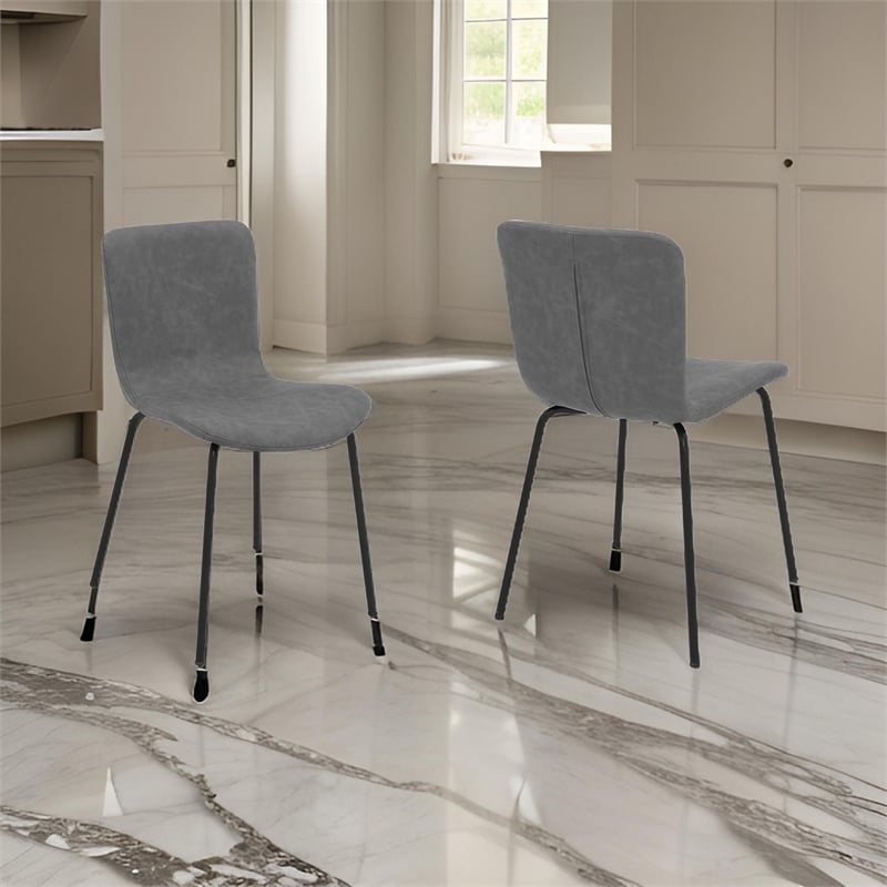Pemberly Row Metal and Faux Leather Dining Chair Set of 2 in Gray and Black