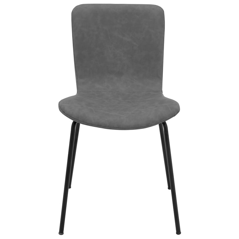 Pemberly Row Metal and Faux Leather Dining Chair Set of 2 in Gray and Black