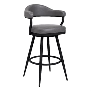 Pemberly Row 30&quot Vintage Faux Leather Bar Stool with Metal Peg Legs in Gray