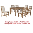 Pemberly Row 7 Pc Dining Table Set with 6 Chairs in Natural Brown & Oatmeal Gray