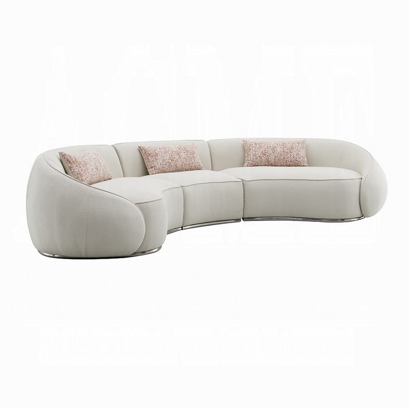 Pemberly Row Curved Sectional Sofa with 3 Pillows in Beige Boucle Fabric