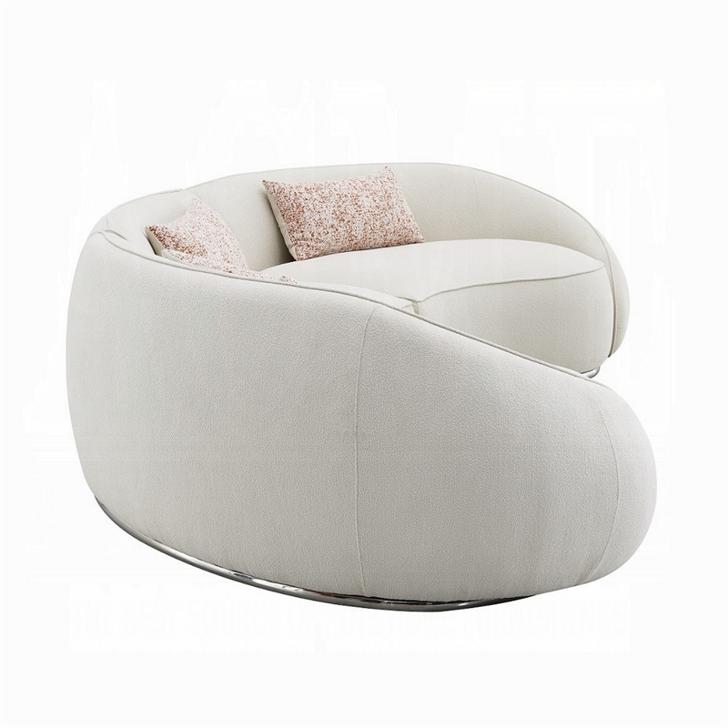 Pemberly Row Curved Sectional Sofa with 3 Pillows in Beige Boucle Fabric