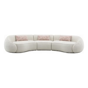 Pemberly Row Curved Sectional Sofa with 3 Pillows in Beige Boucle Fabric