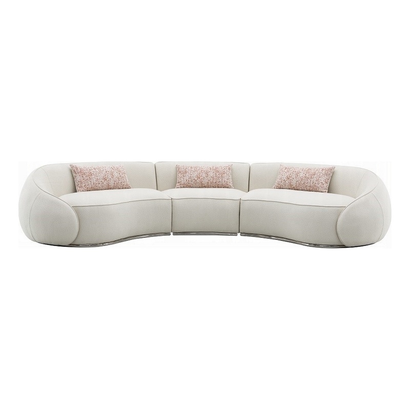 Pemberly Row Curved Sectional Sofa with 3 Pillows in Beige Boucle Fabric