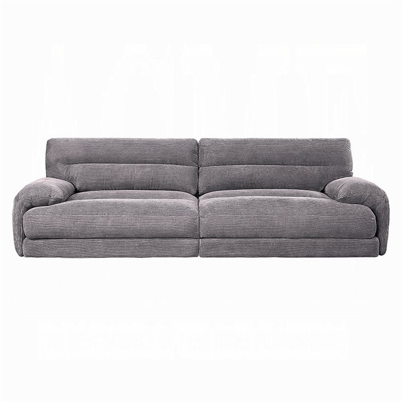 Pemberly Row Sofa with Rolled Cushioned Armrests in Gray Corduroy Upholstery