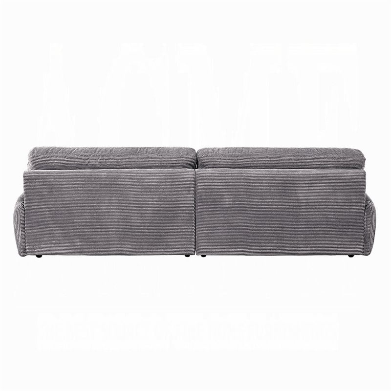 Pemberly Row Sofa with Rolled Cushioned Armrests in Gray Corduroy Upholstery