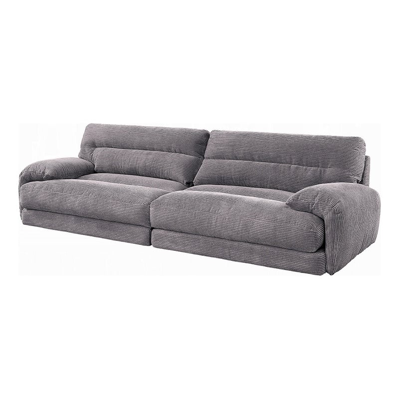 Pemberly Row Sofa with Rolled Cushioned Armrests in Gray Corduroy Upholstery