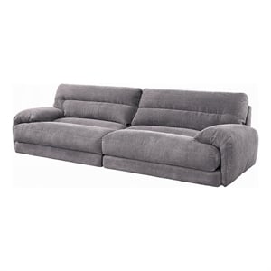 Pemberly Row Sofa with Rolled Cushioned Armrests in Gray Corduroy Upholstery
