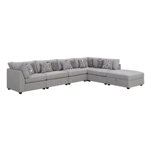 Pemberly Row 6 Piece Modular Sectional Sofa with Ottoman and 10 Pillows in Gray