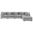 Pemberly Row 6 Piece Modular Sectional Sofa with Ottoman and 10 Pillows in Gray