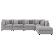Pemberly Row 6 Piece Modular Sectional Sofa with Ottoman and 10 Pillows in Gray