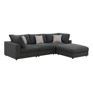 Pemberly Row 4 Piece Modular Sectional Sofa with Ottoman and 3 Pillows in Gray