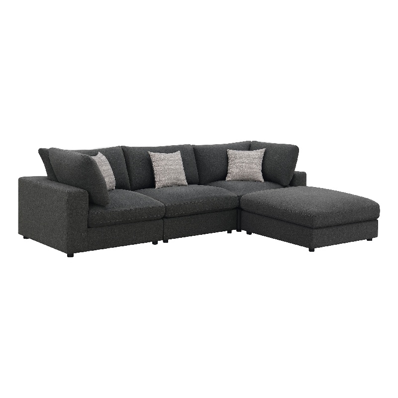 Pemberly Row 4 Piece Modular Sectional Sofa with Ottoman and 3 Pillows in Gray
