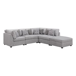 Pemberly Row 5 Piece Modular Sectional Sofa with Ottoman and 8 Pillows in Gray