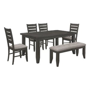 Pemberly Row 6 Piece Dining Table with Bench and 4 Chairs Set in Dark Gray Seats