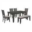 Pemberly Row 6 Piece Dining Table with Bench and 4 Chairs Set in Dark Gray Seats
