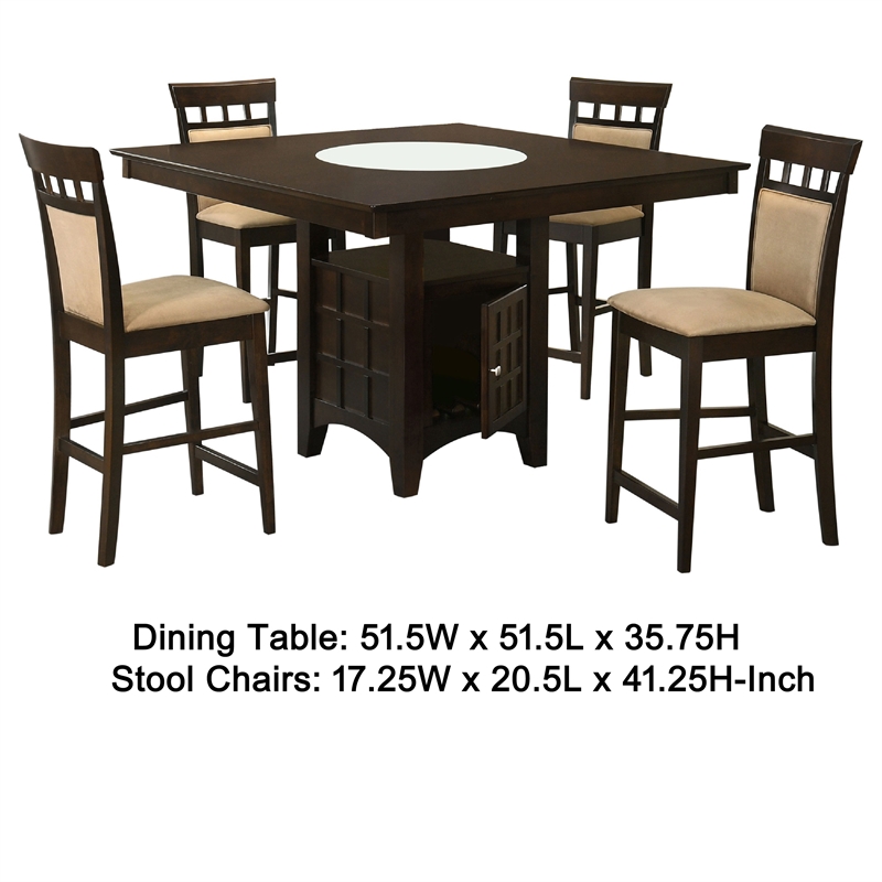 Pemberly Row 5 Piece Counter Height Dining Table Set with Wine Storage in Brown