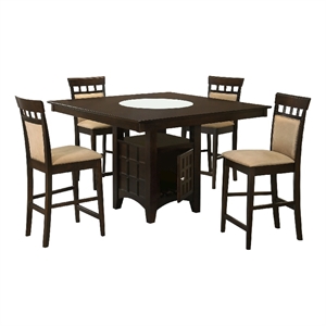 Pemberly Row 5 Piece Counter Height Dining Table Set with Wine Storage in Brown