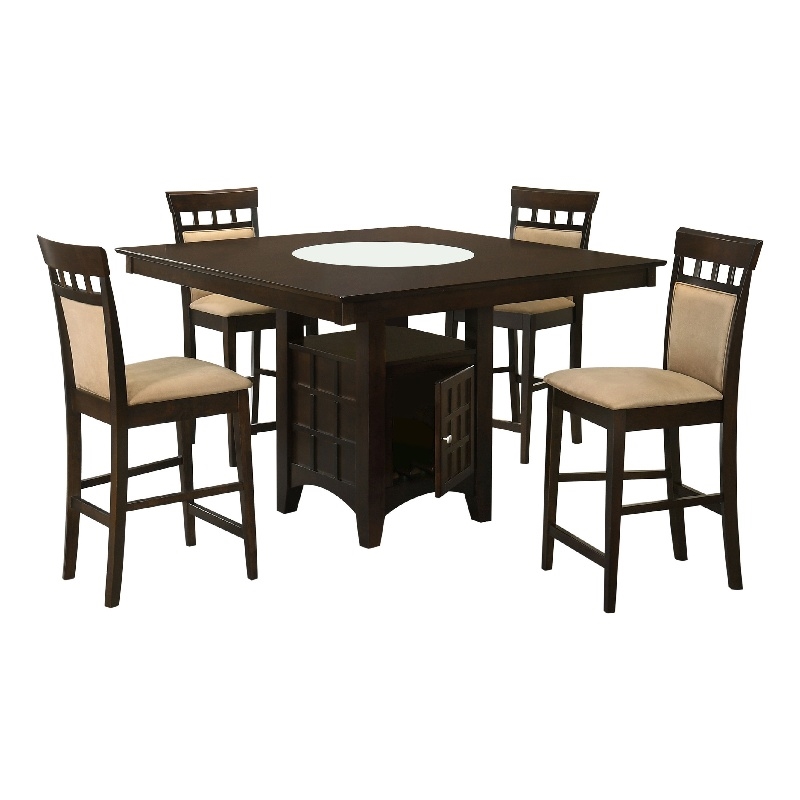 Pemberly Row 5 Piece Counter Height Dining Table Set with Wine Storage in Brown