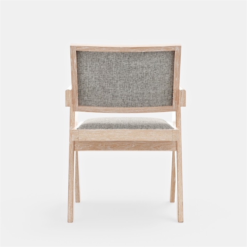 Pemberly Row Dining Armchair Set of 2 in Gray Fabric with Driftwood Brown Wood