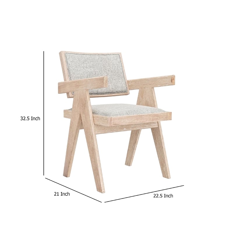 Pemberly Row Dining Armchair Set of 2 in Gray Fabric with Driftwood Brown Wood