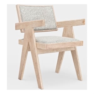 Pemberly Row Dining Armchair Set of 2 in Gray Fabric with Driftwood Brown Wood