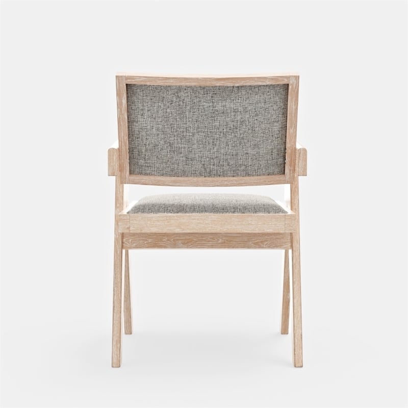 Pemberly Row Dining Armchair Set of 2 in Gray Fabric with Driftwood Brown Wood