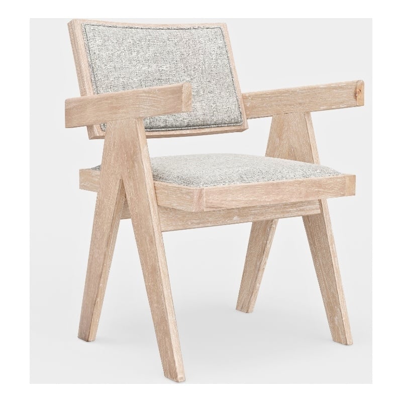 Pemberly Row Dining Armchair Set of 2 in Gray Fabric with Driftwood Brown Wood