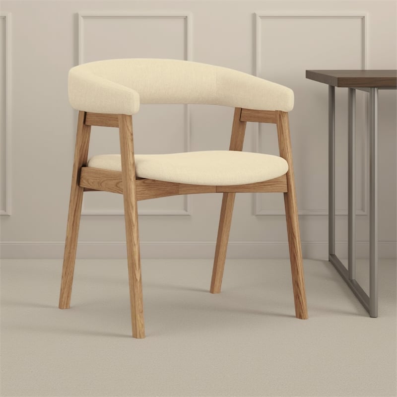 Pemberly Row Dining Chair Set of 2 with Curved Back in Gray and Brown Wood