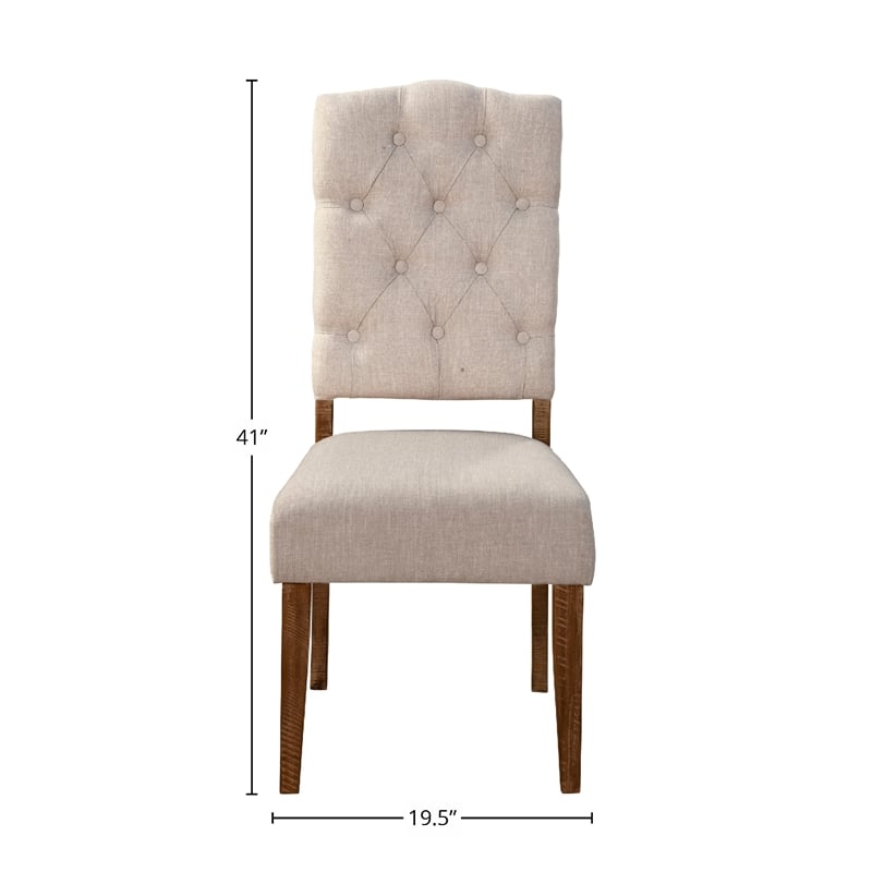 Pemberly Row Dining Chair Set of 2 with Tufted Beige Back in Brown Acacia Wood