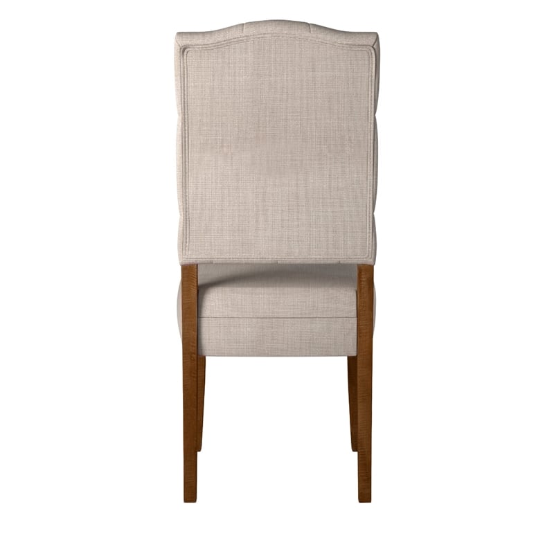 Pemberly Row Dining Chair Set of 2 with Tufted Beige Back in Brown Acacia Wood
