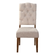 Pemberly Row Dining Chair Set of 2 with Tufted Beige Back in Brown Acacia Wood